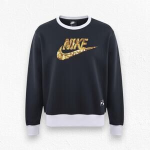 Nike Black Gold Sequin Logo Pullover Athletic Crewneck Sweatshirt Size Medium